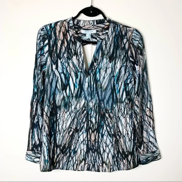 Charlie Jade Blouse Silk Pattern Open Back cut out long sleeve sheer Size XS - Picture 3 of 14